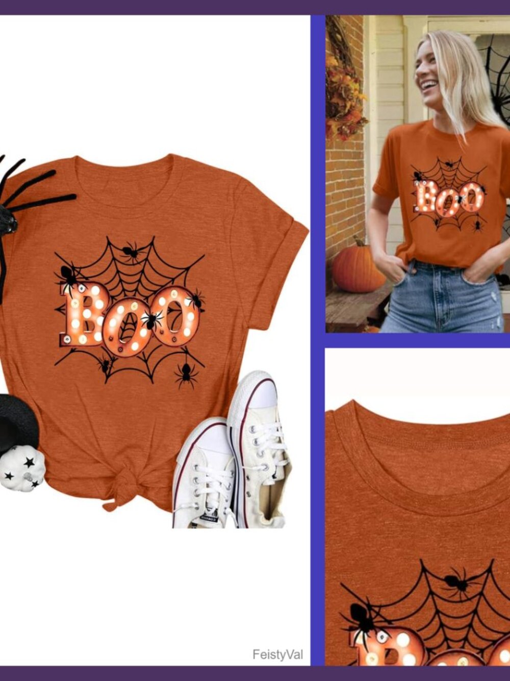 Womens Halloween Ghost Graphic T-Shirt Cute Spooky Season Tee